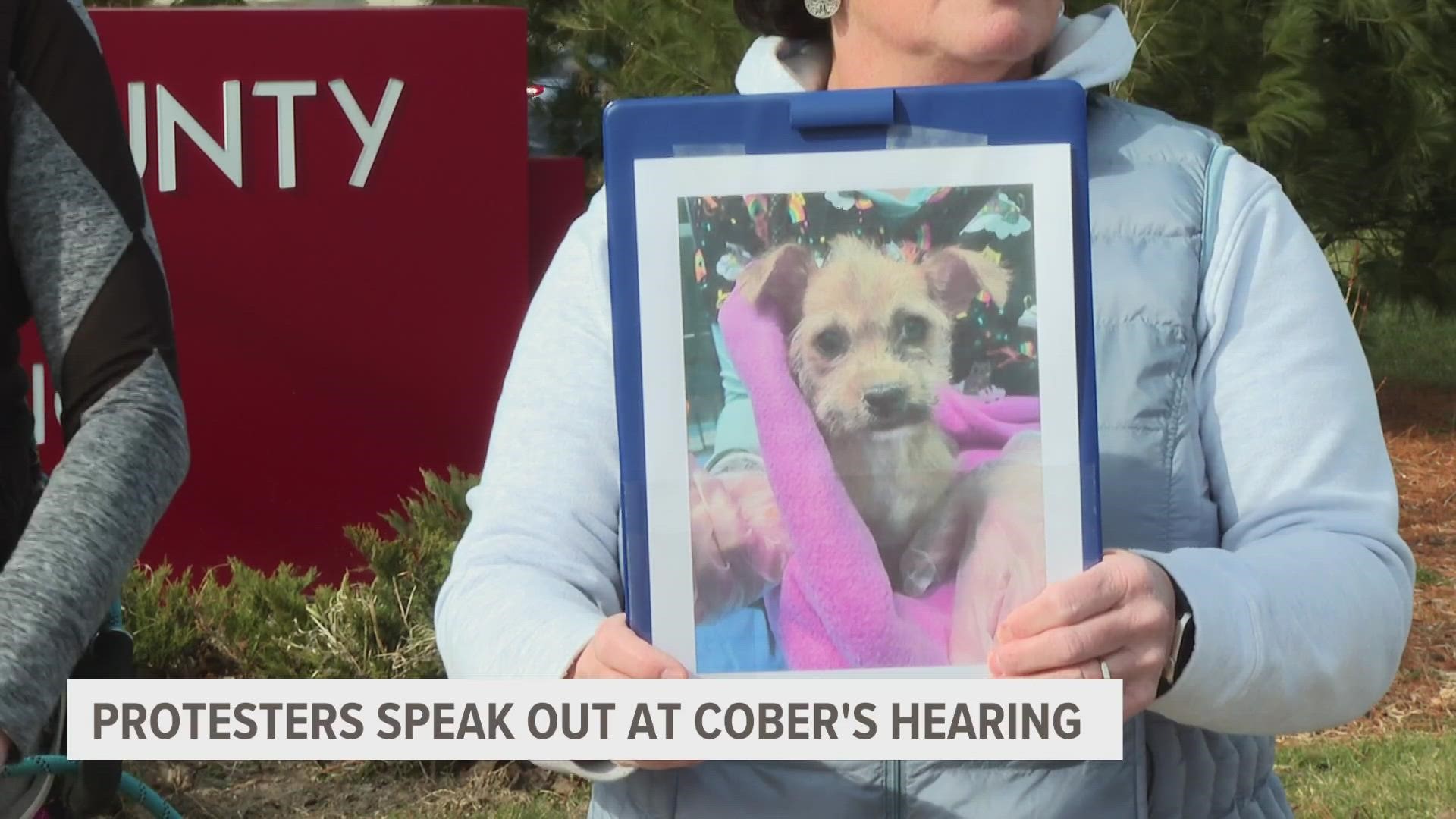 Animal rights activists showed up at Lisa Cober's hearing Tuesday afternoon to protest and speak out.