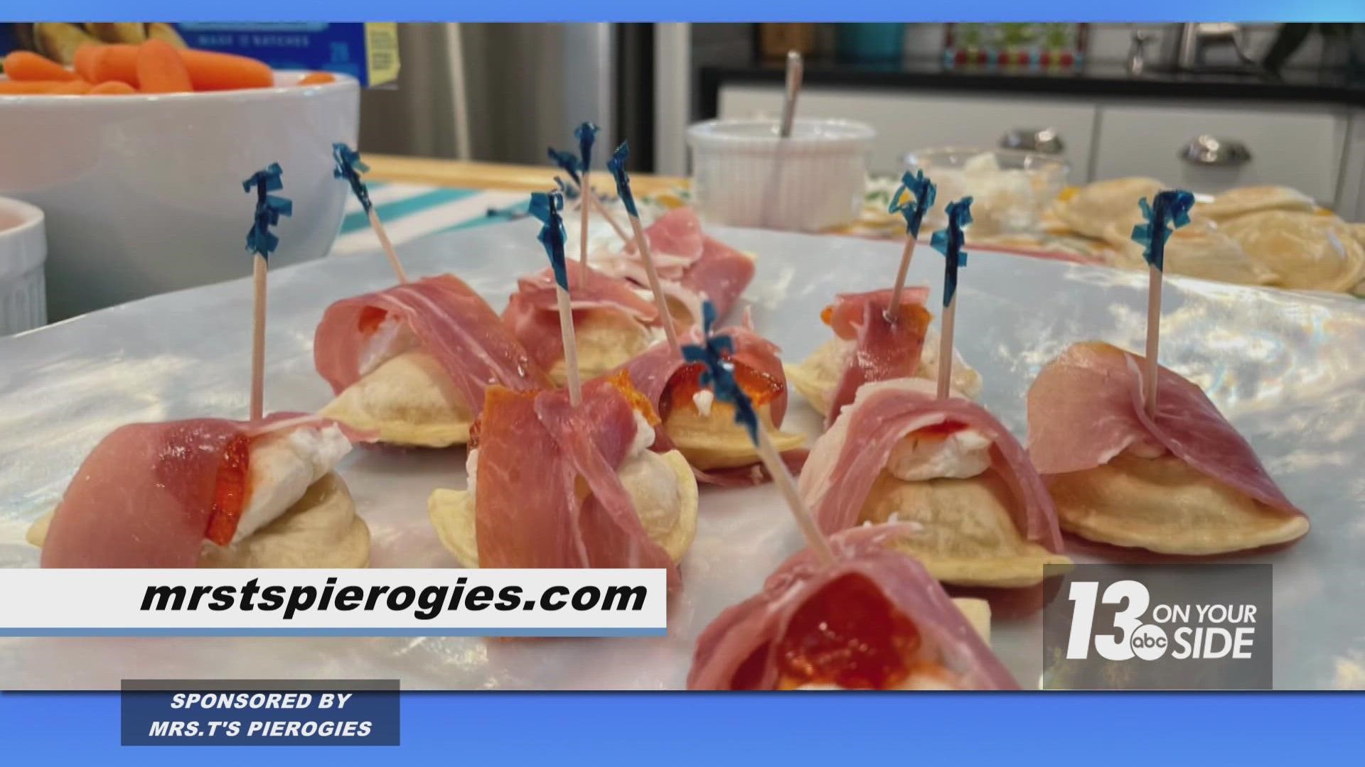 Registered dietitian and cookbook author Dana White whipped up some Goat Cheese Prosciutto-Wrapped Mini Pierogies.