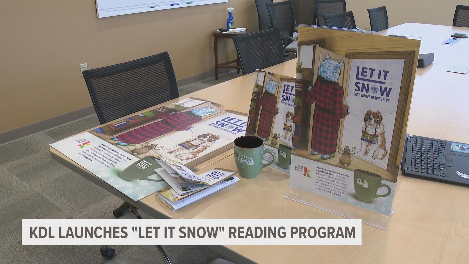Participants can read six books by March 31 to receive a Let It Snow 2023 ceramic mug and 10 books to enter a drawing to win an Amazon Kindle Scribe.