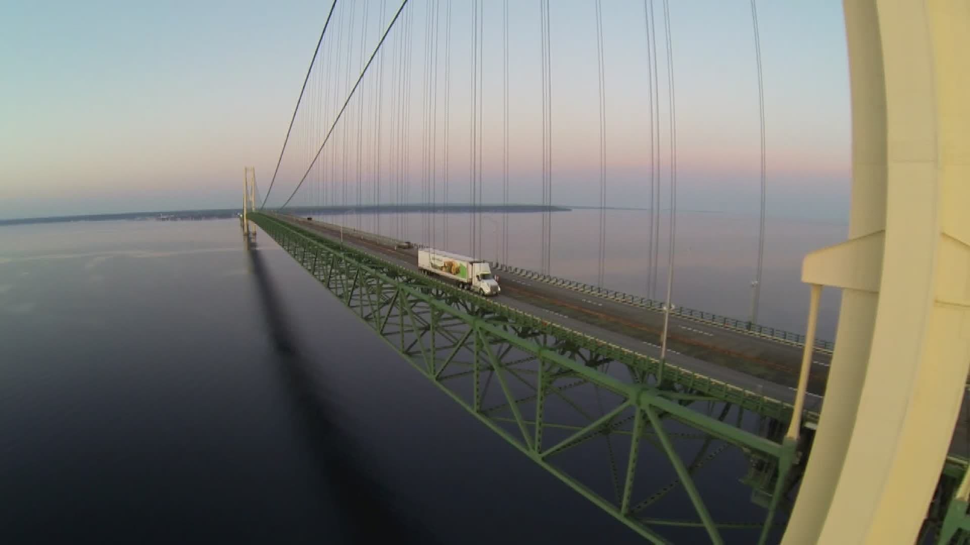 Son uses drone to record one of his bridge-loving dad's final runs, in a 41-year truck driving career that's covered over 3 million miles.