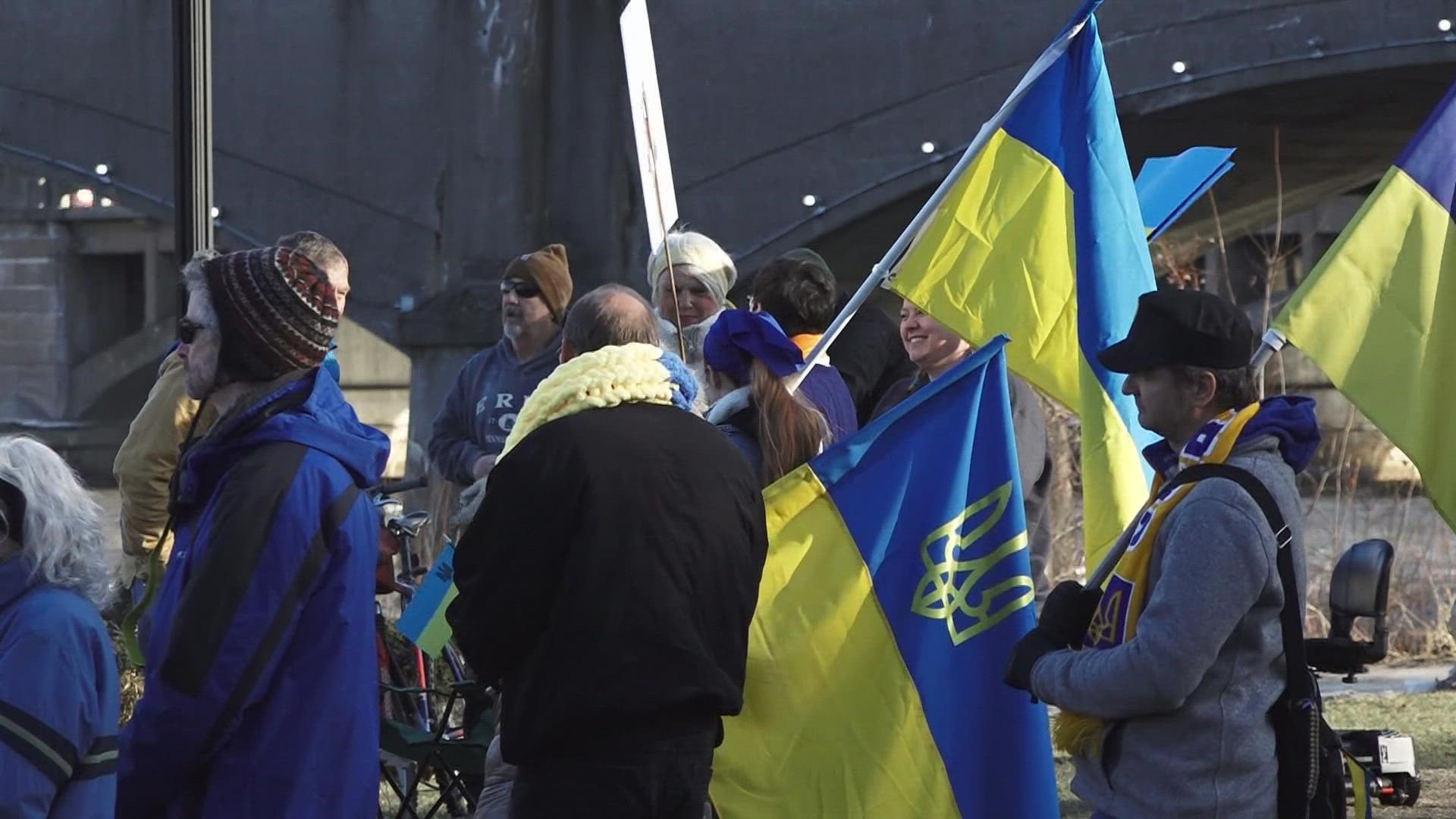 Those who call Ukraine home, or have family in Ukraine, shared stories from the frontlines at Ah-Nab-Awen Park.