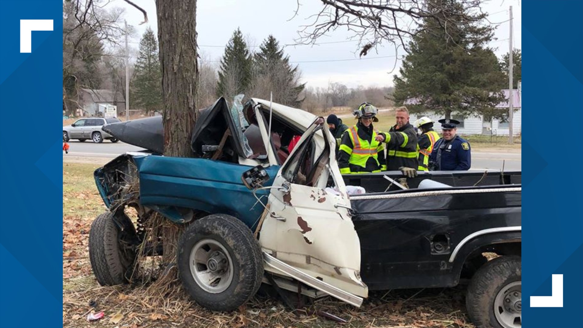 Truck is totaled after crashing into tree in Montcalm County
