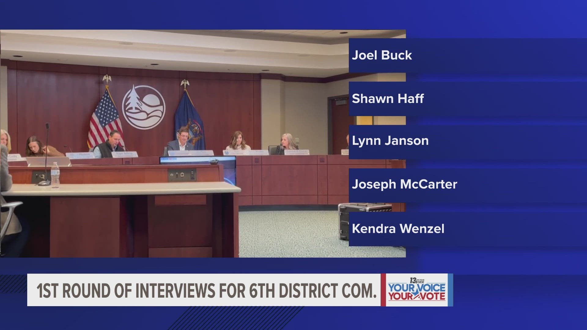 Five candidates who want to fill the seat for the 6th district commissioner were interviewed today.