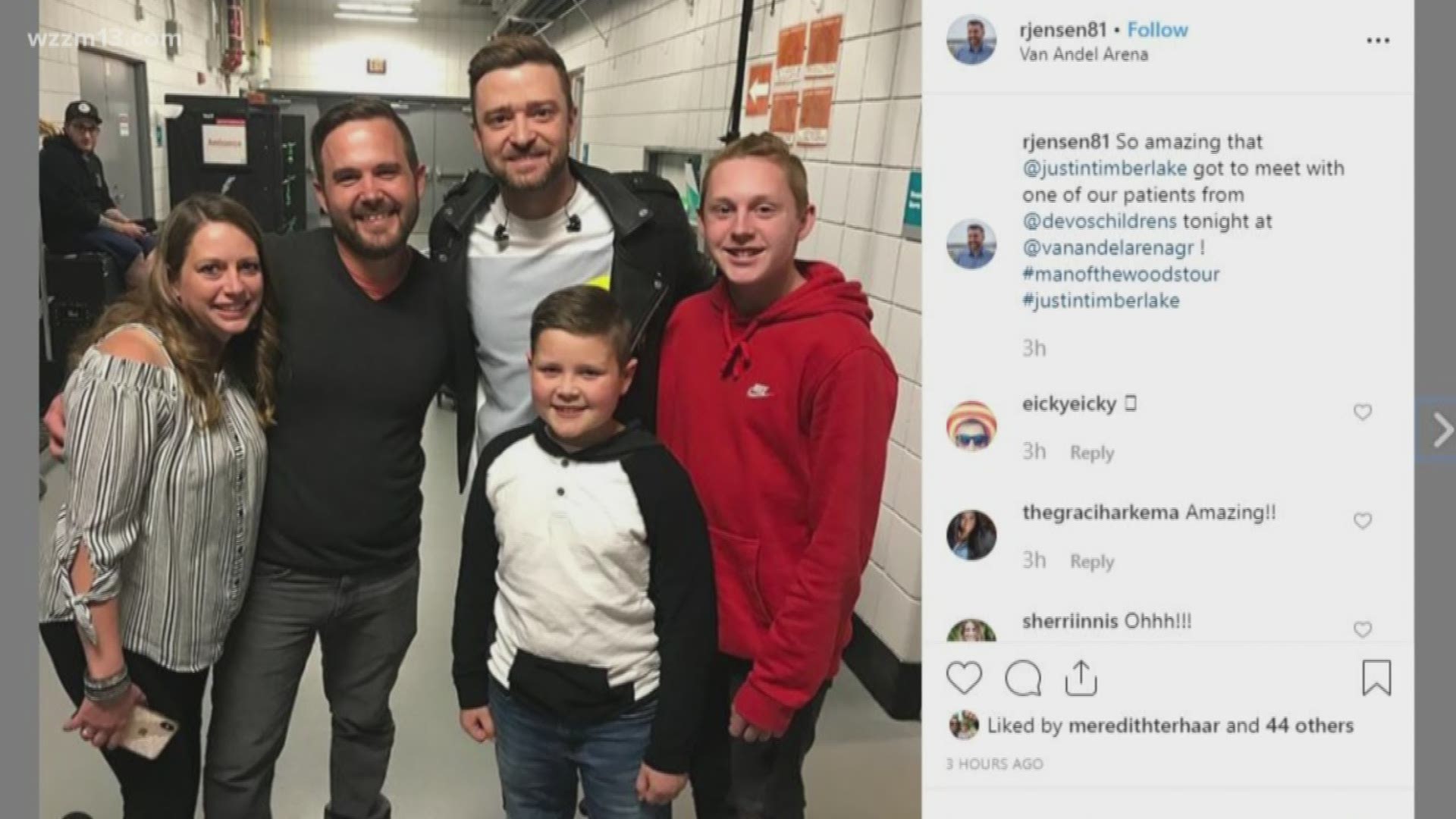 Not only did two-time cancer survivor Isaac Walker get free tickets to Justin Timberlake's Thursday night concert at Van Andel Arena, he got to meet the pop star backstage.
