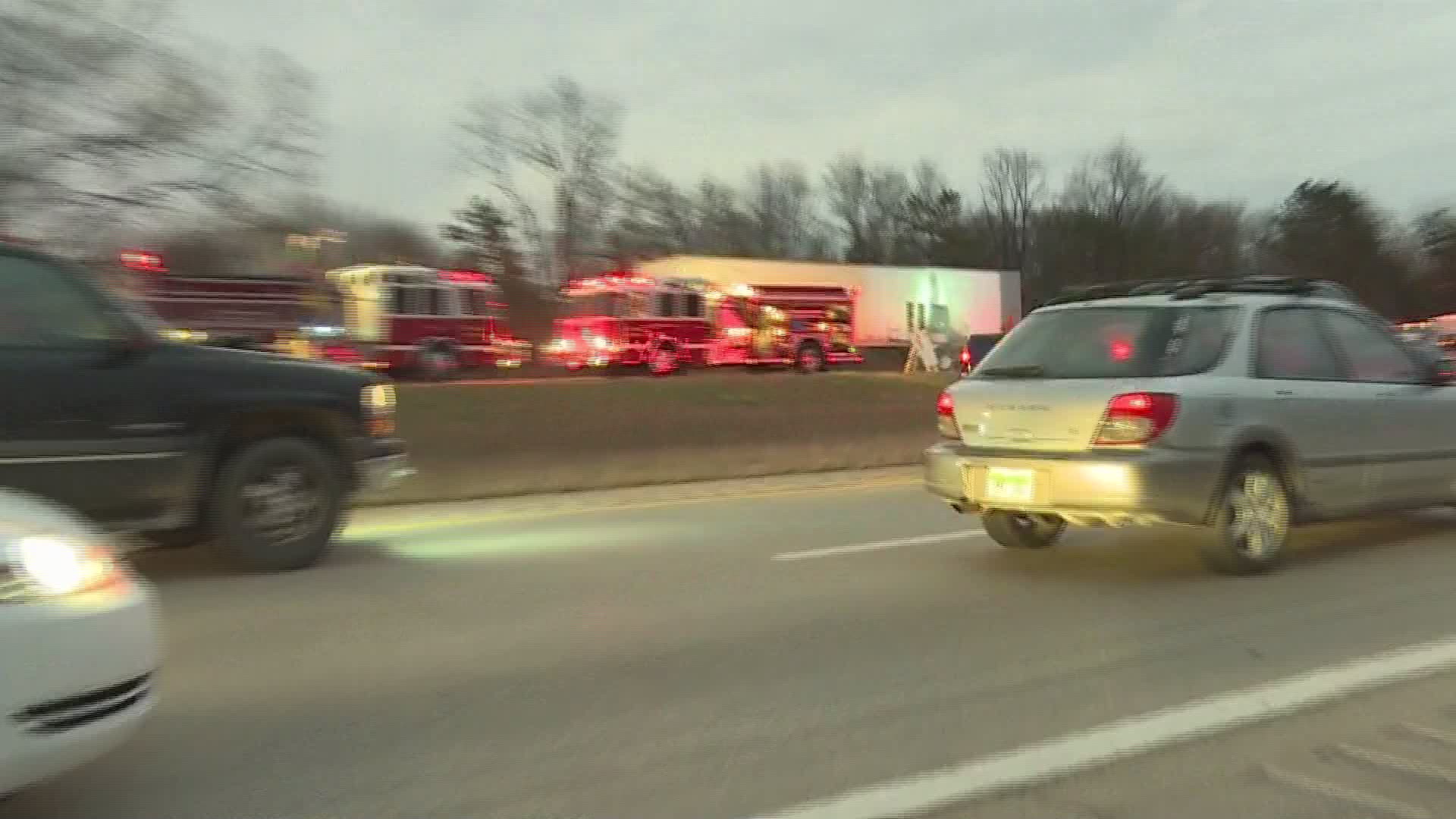 Eastbound I-196 at 44th Street in Grand Rapids is closed while crews work to clear the scene of a semi-truck that caught fire.