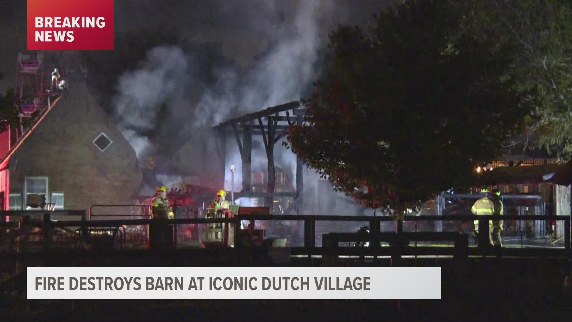 Authorities say there have not been reports of any deaths or injuries to the animals inside the barn.