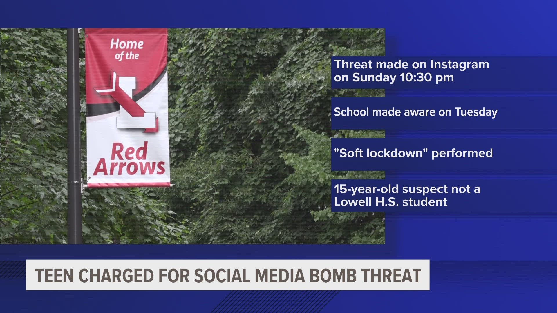 Deputies say the suspect, a 15-year-old boy who does not attend Lowell Public Schools, was identified and interviewed within six hours.