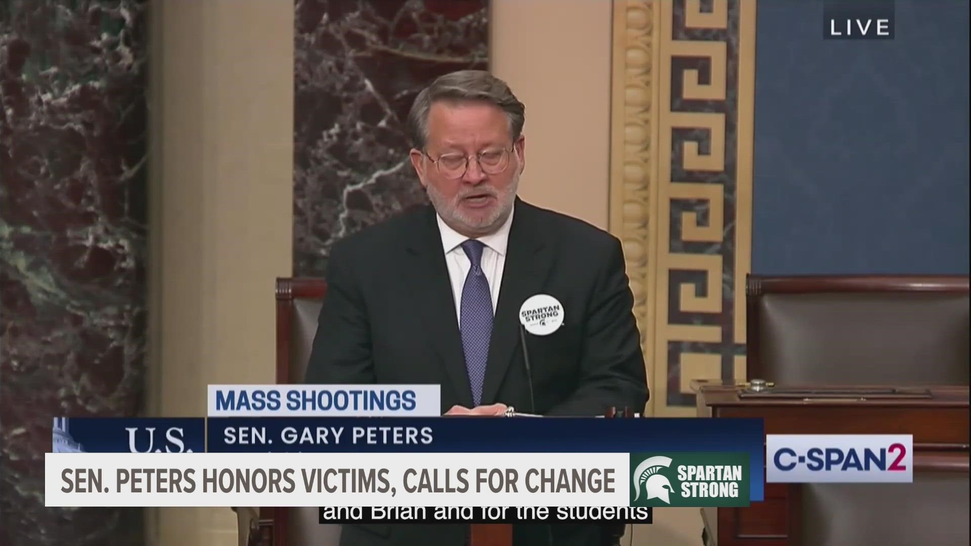Sen. Peters used his time to pay tribute to the victims in the shooting, and call on Congress to use their power for real gun legislation.