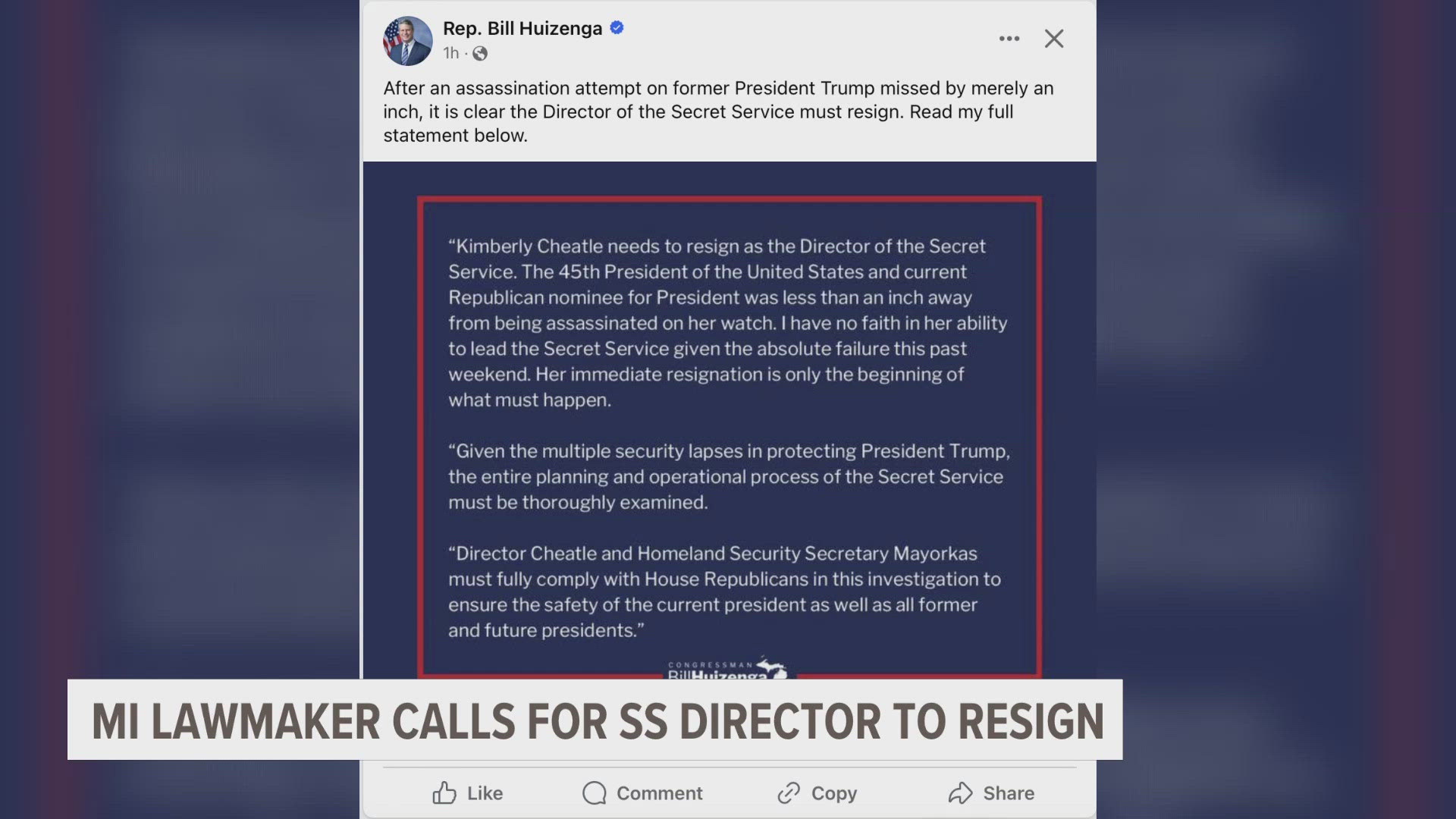 After the assassination attempt on former President Trump, criticism has plagued the Secret Service and a GOP Rep from Michigan is calling for its director to resign