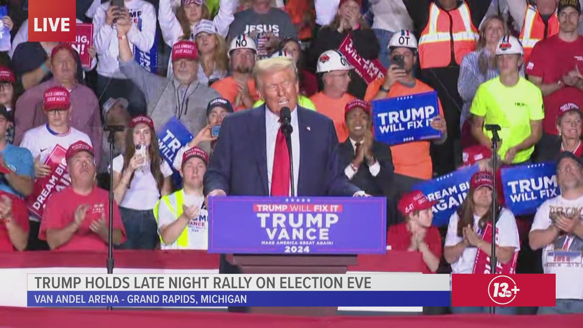 Former President Donald Trump hosted the final rally of his 2024 campaign at Van Andel Arena in Grand Rapids, Michigan.