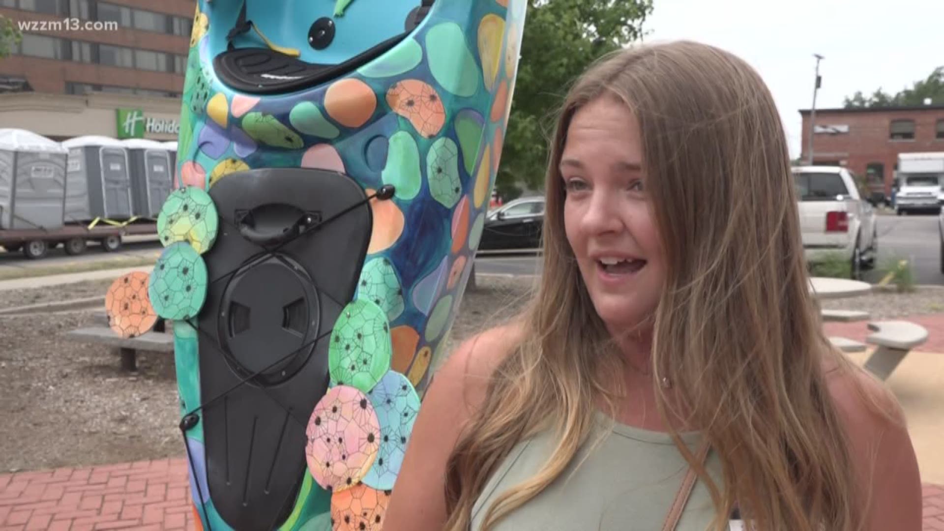 Kayak sculptures unveiled in downtown Muskegon