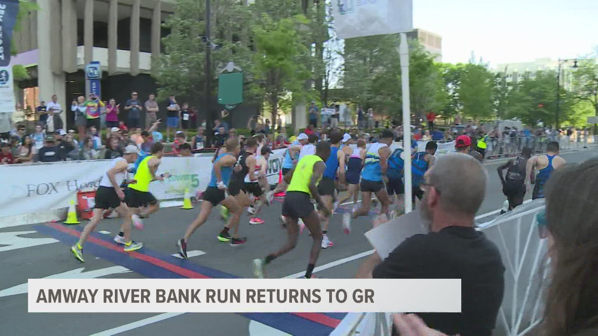 The Amway River Bank Run brings in an estimated 10,000 people from all over the world to downtown Grand Rapids.