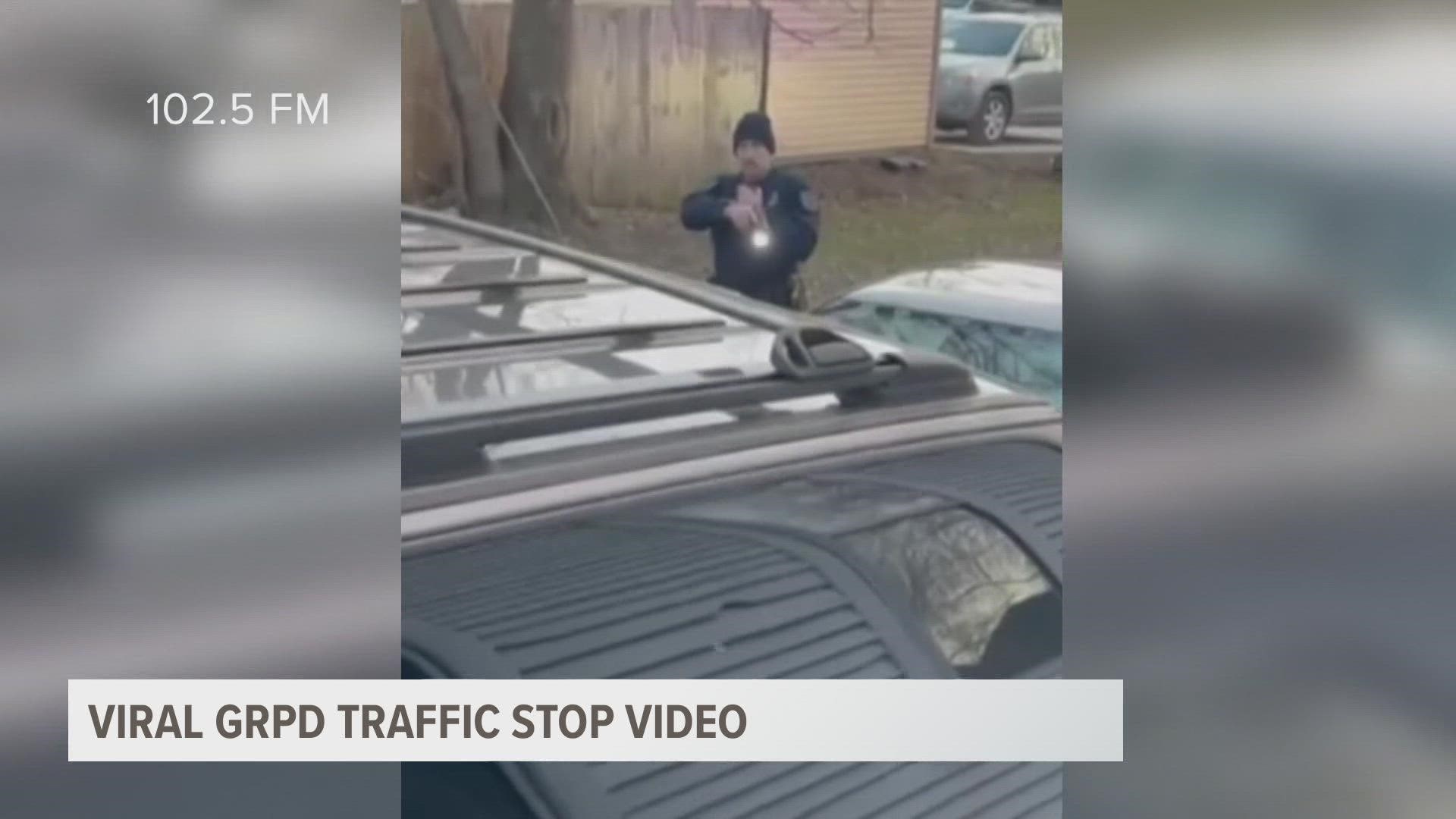 The immediate aftermath of a traffic stop in Grand Rapids is making rounds on social media. The video, taken last Friday, shows officers with guns drawn.