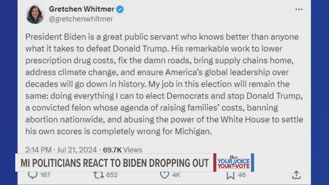 Michigan politicians react to Biden dropping out | wzzm13.com