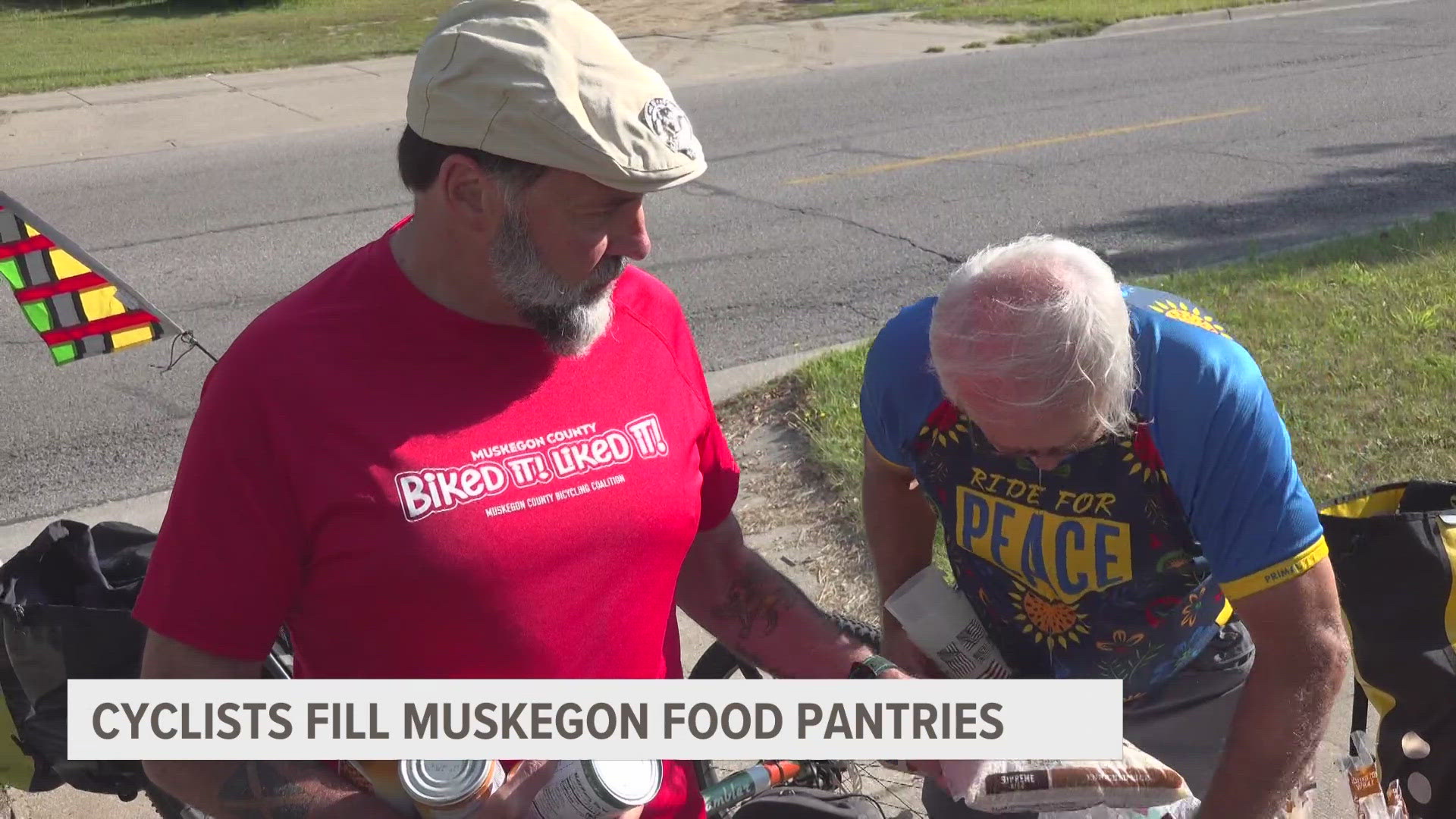 Members of the Muskegon County Bicycling Coalition get together after their rides to make sandwiches to fill local pantries with.