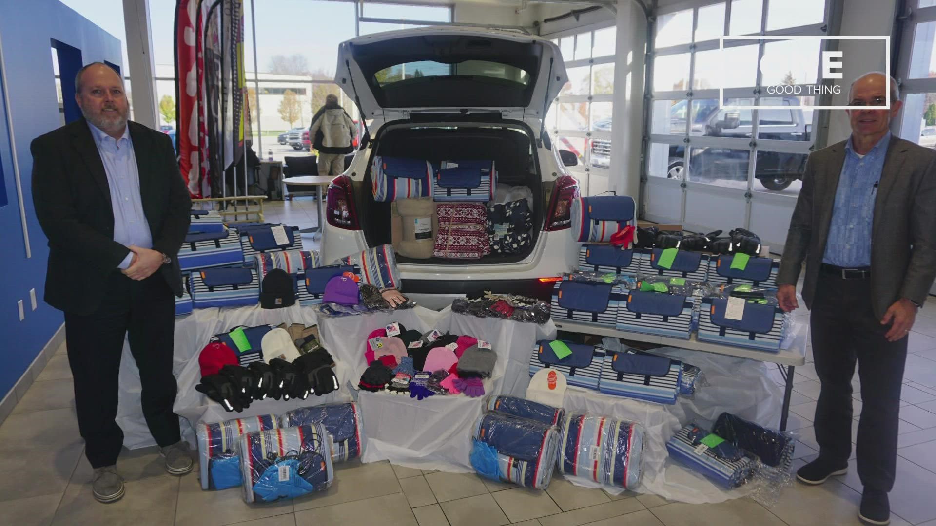 A local car dealership collected winter clothing for the month of October.