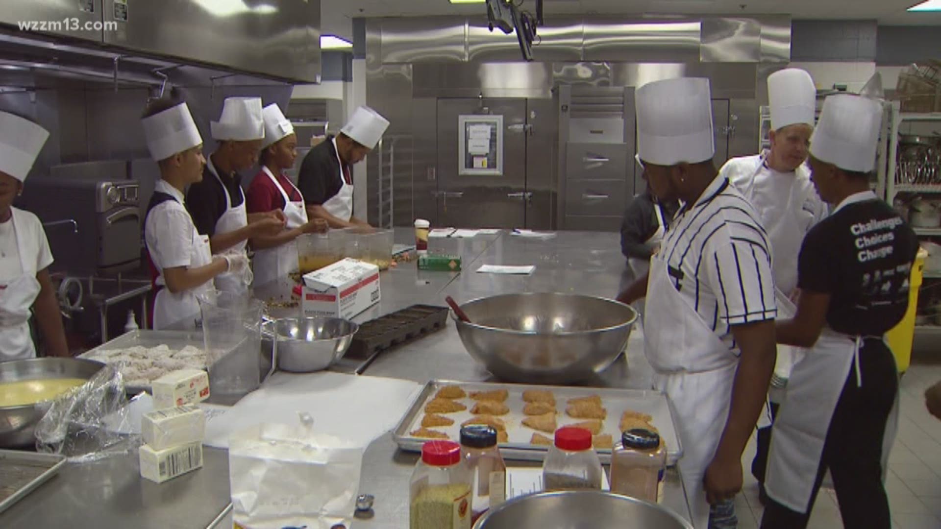 Kids with Urban League cook up harvest with GRCC students