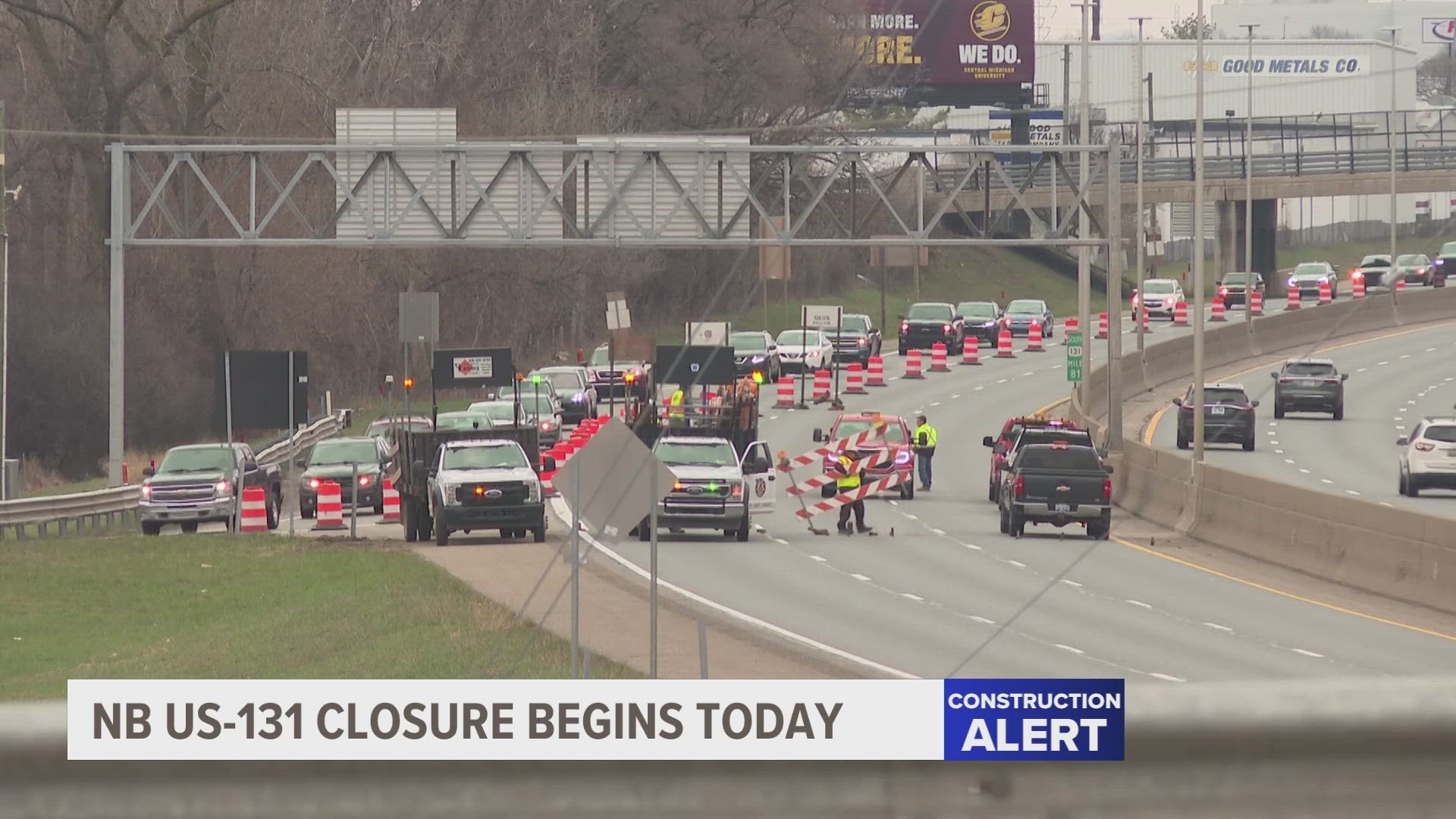 Northbound US-131 will be completely closed from 28th Street to Burton Street until April 25. Traffic must exit at or before 28th Street (M-11).