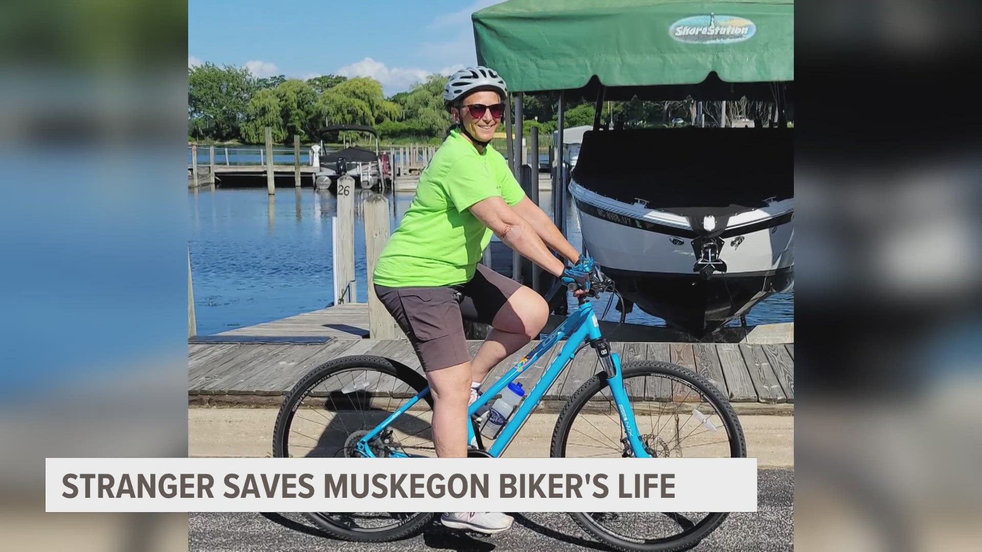 A woman who fell off her bike on Lakeshore Drive in Muskegon is searching for the stranger that helped save her life by calling 911.
