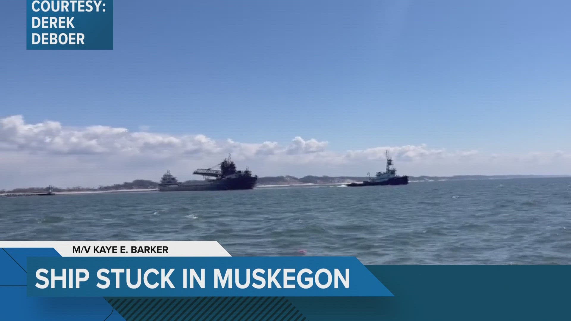 Crews are working to free ship stuck near the Muskegon Channel.