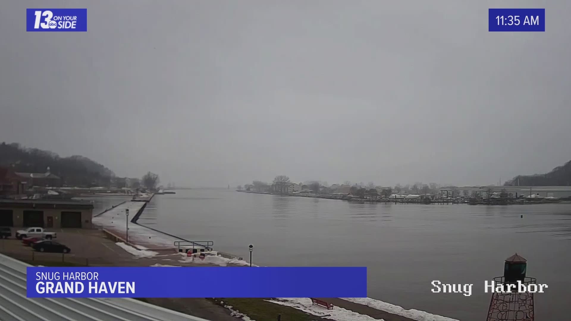 Another gray day goes by in Grand Haven from the Snug Harbor web camera.