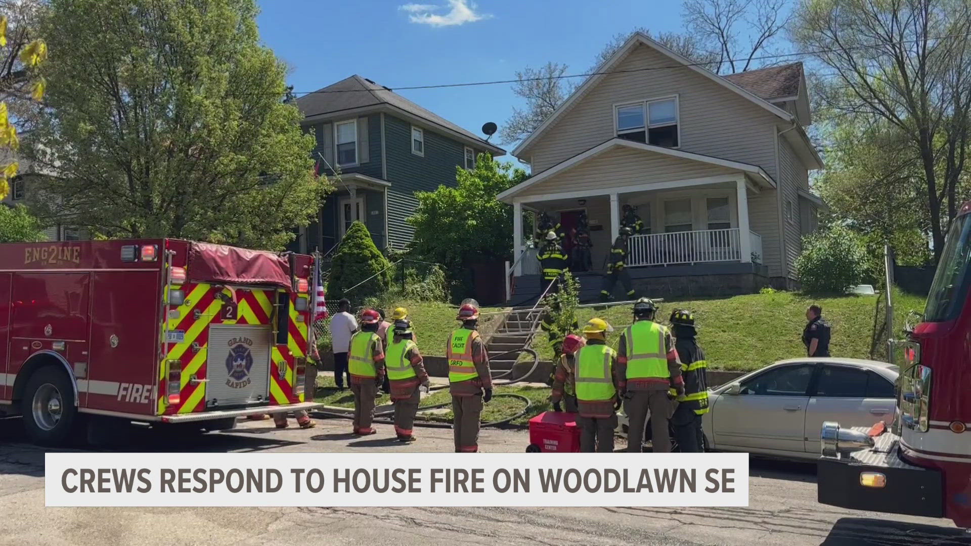 A man ran into the home on Woodlawn to get children out of the home Wednesday afternoon. No one was hurt, authorities said.