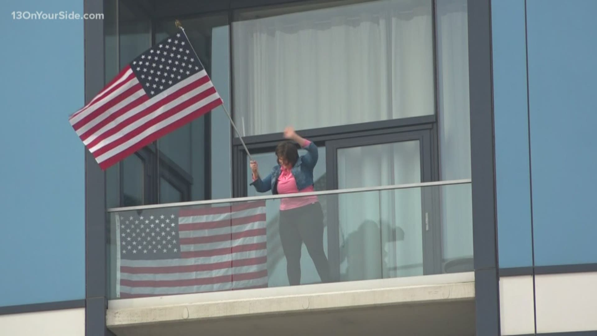 Bridgewater Place residents show signs of solidarity with American flags.