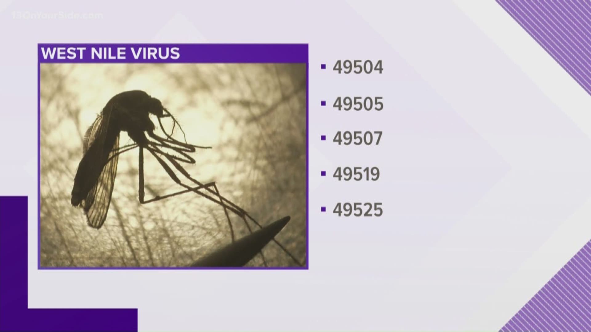 The Kent County Health Department says there have been no human cases of West Nile virus reported so far.