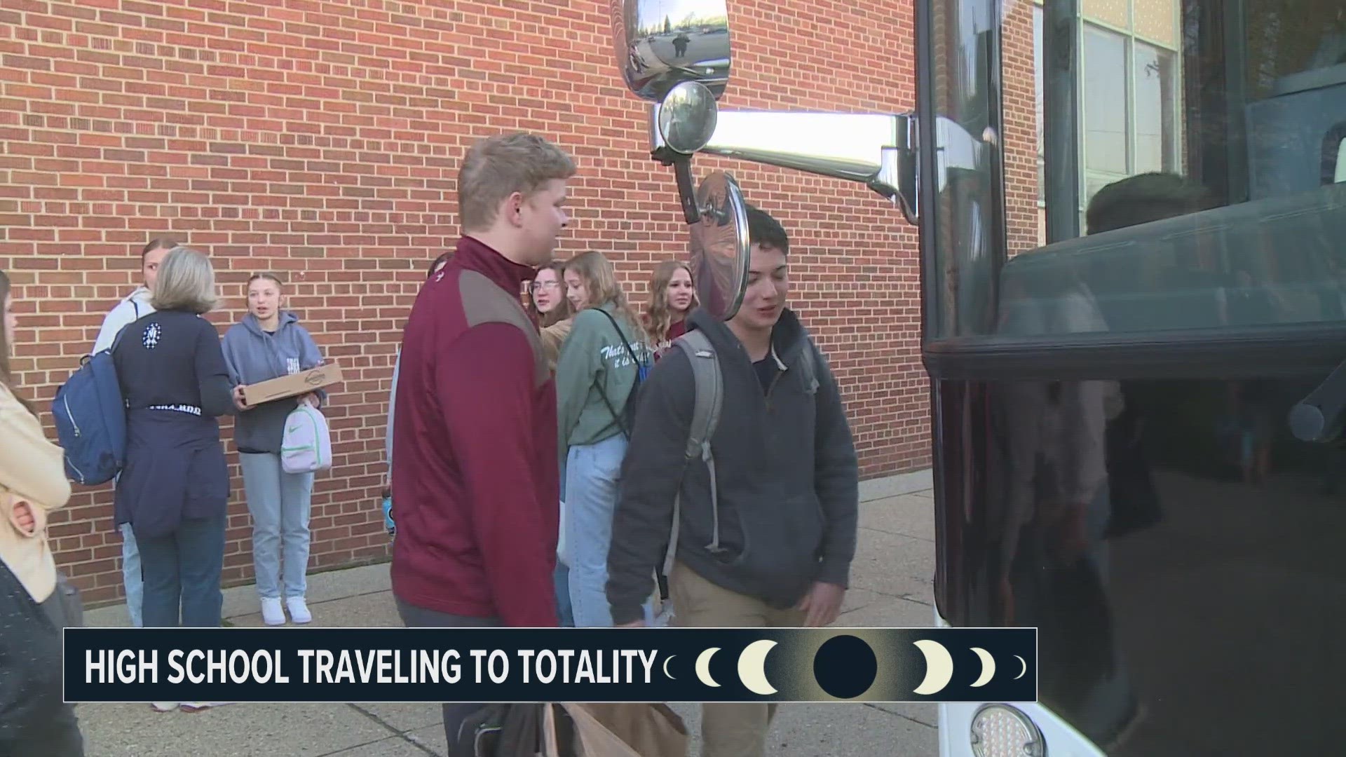 Students and staff with Sacred Heart Academy left for Indiana Monday morning. They'll be watching the eclipse at the Indianapolis Motor Speedway.