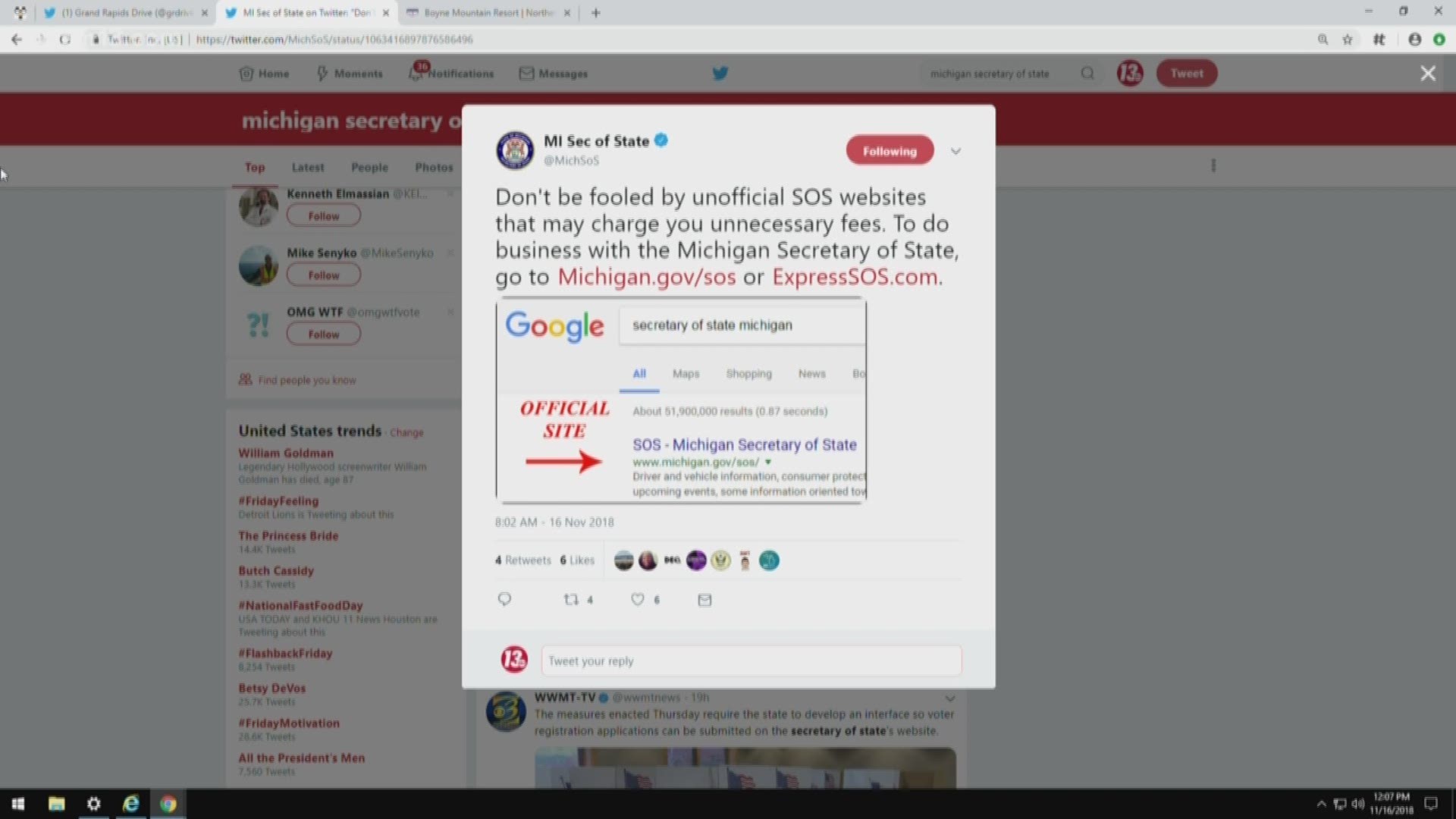 Michigan Secretary of State tells consumers to be aware of fake SOS websites