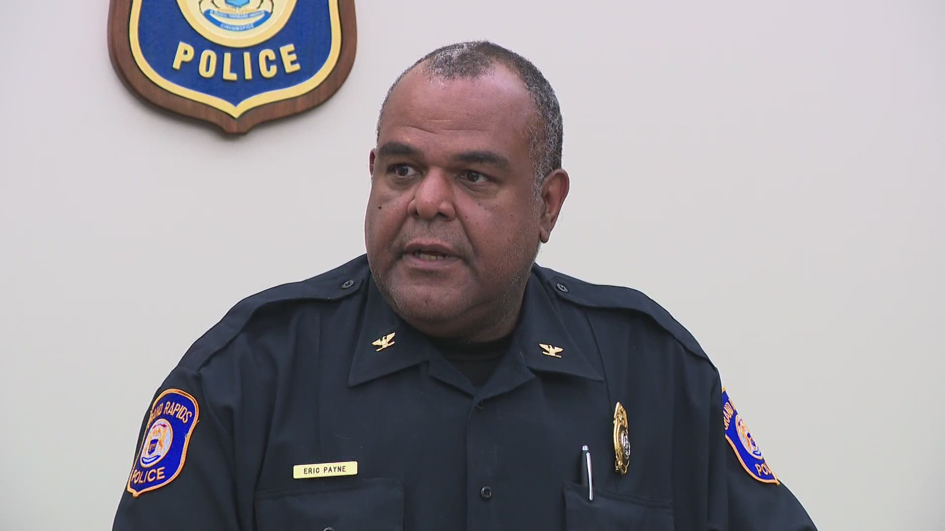 Grand Rapids Police Chief Eric Payne addressed calls to reduce funding for the city police department Friday.