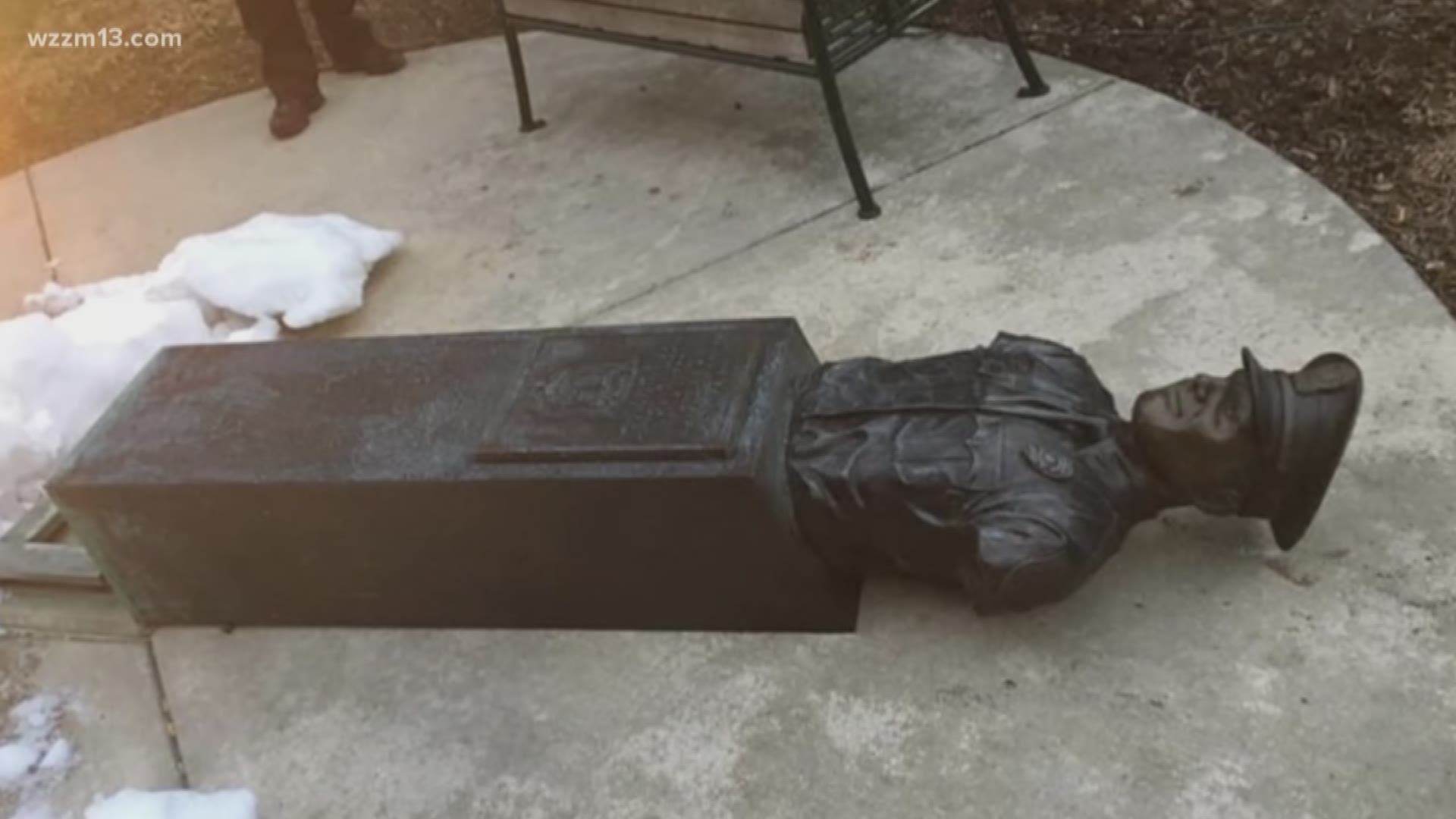 Police used video surveillance to identify the man who toppled over the Eric Zapata Memorial Statue in Kalamazoo. The suspect was arrested Sunday afternoon.