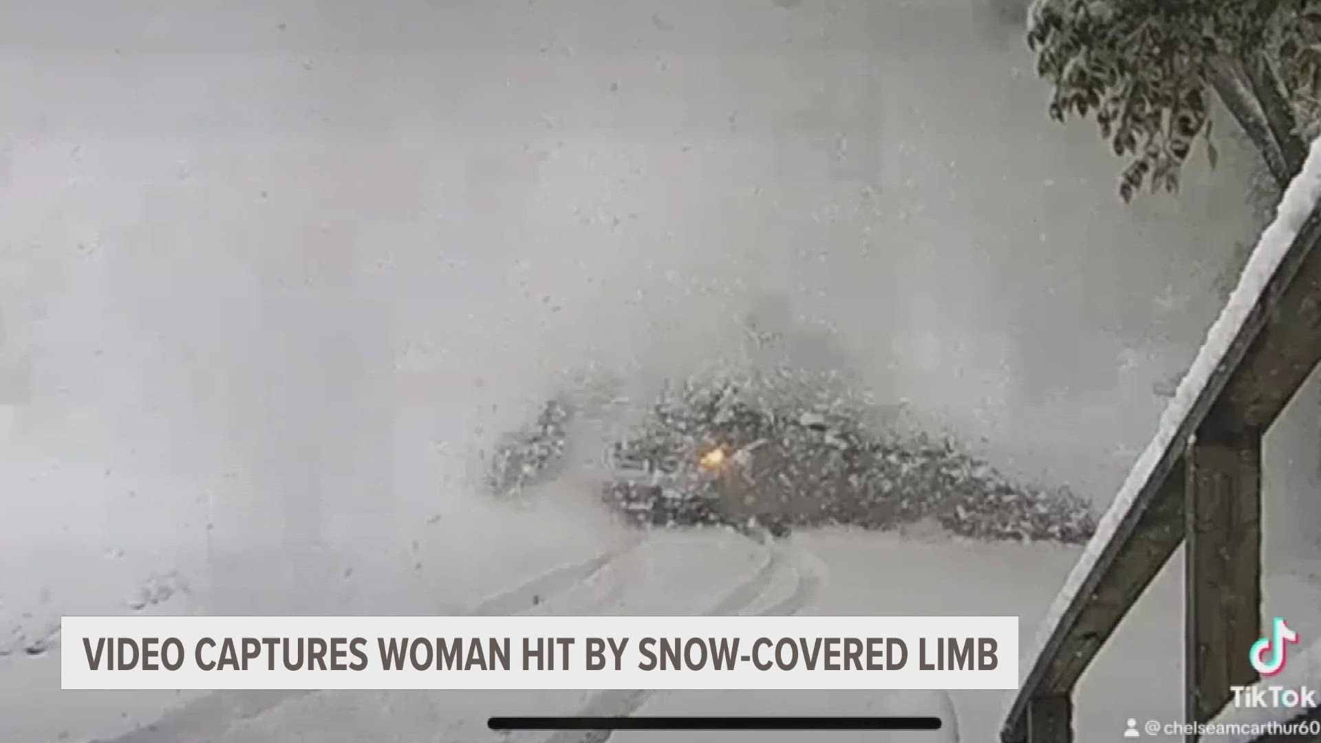 She's OK, but she wants to spread awareness about the dangers of falling branches. Heavy snow knocked out power to thousands.