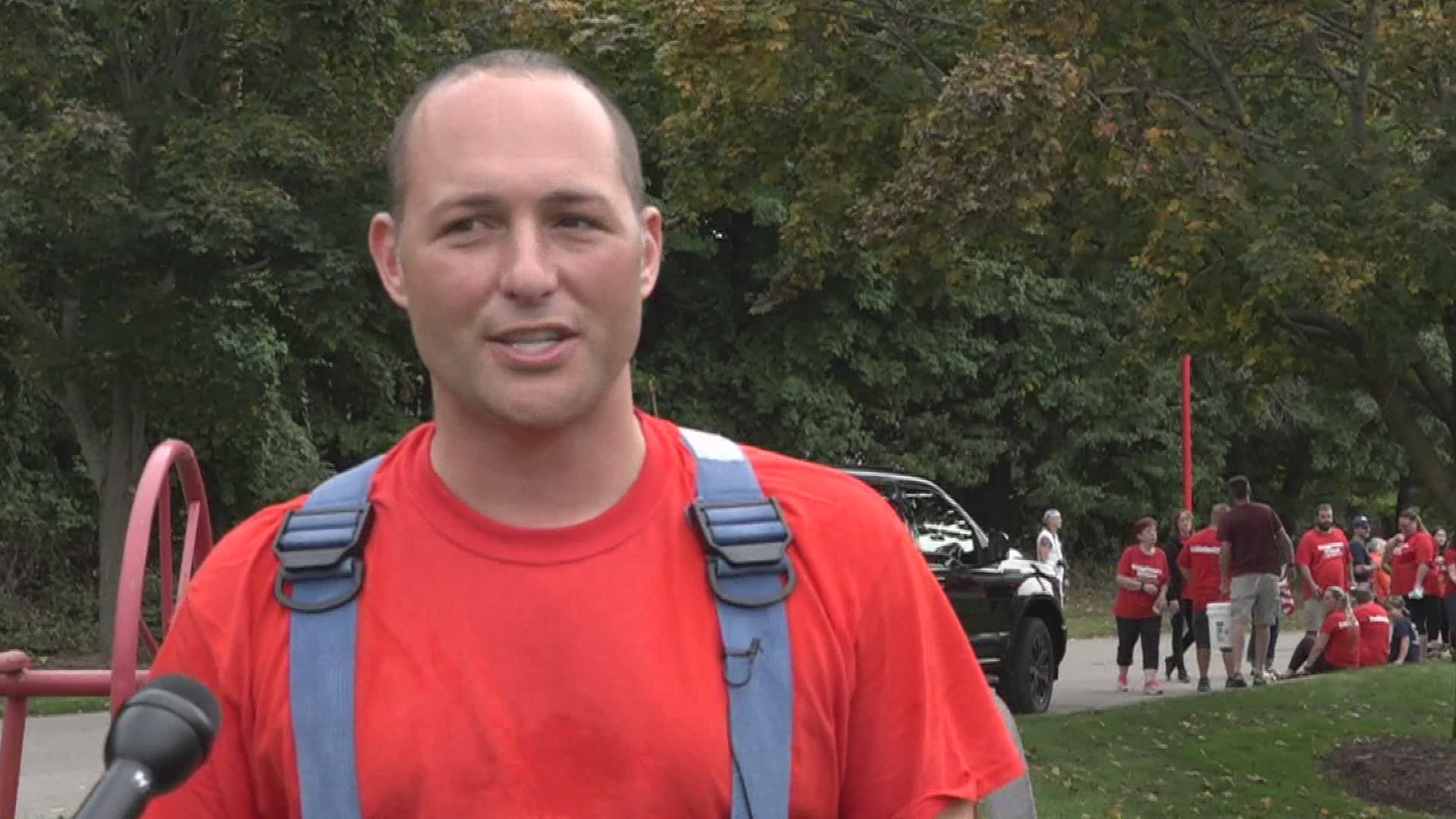 It took three days for the Macomb County firefighter to cross the state, raising thousands of dollars for firefighters' families.