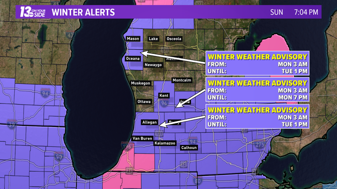 Winter weather advisories issued for 9 counties in West Michigan