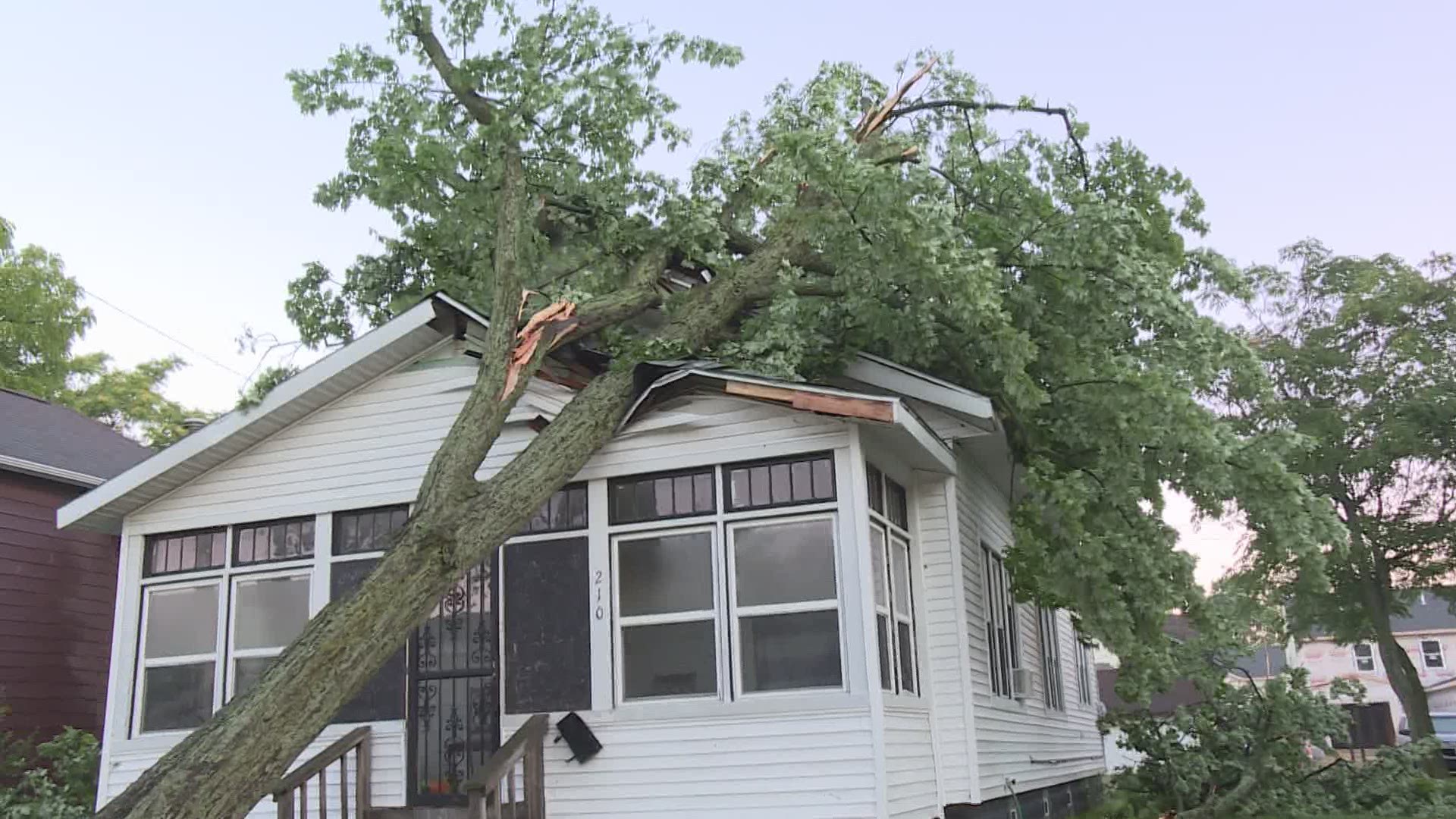 Reports of 45 mph wind gusts; at least one home damaged
