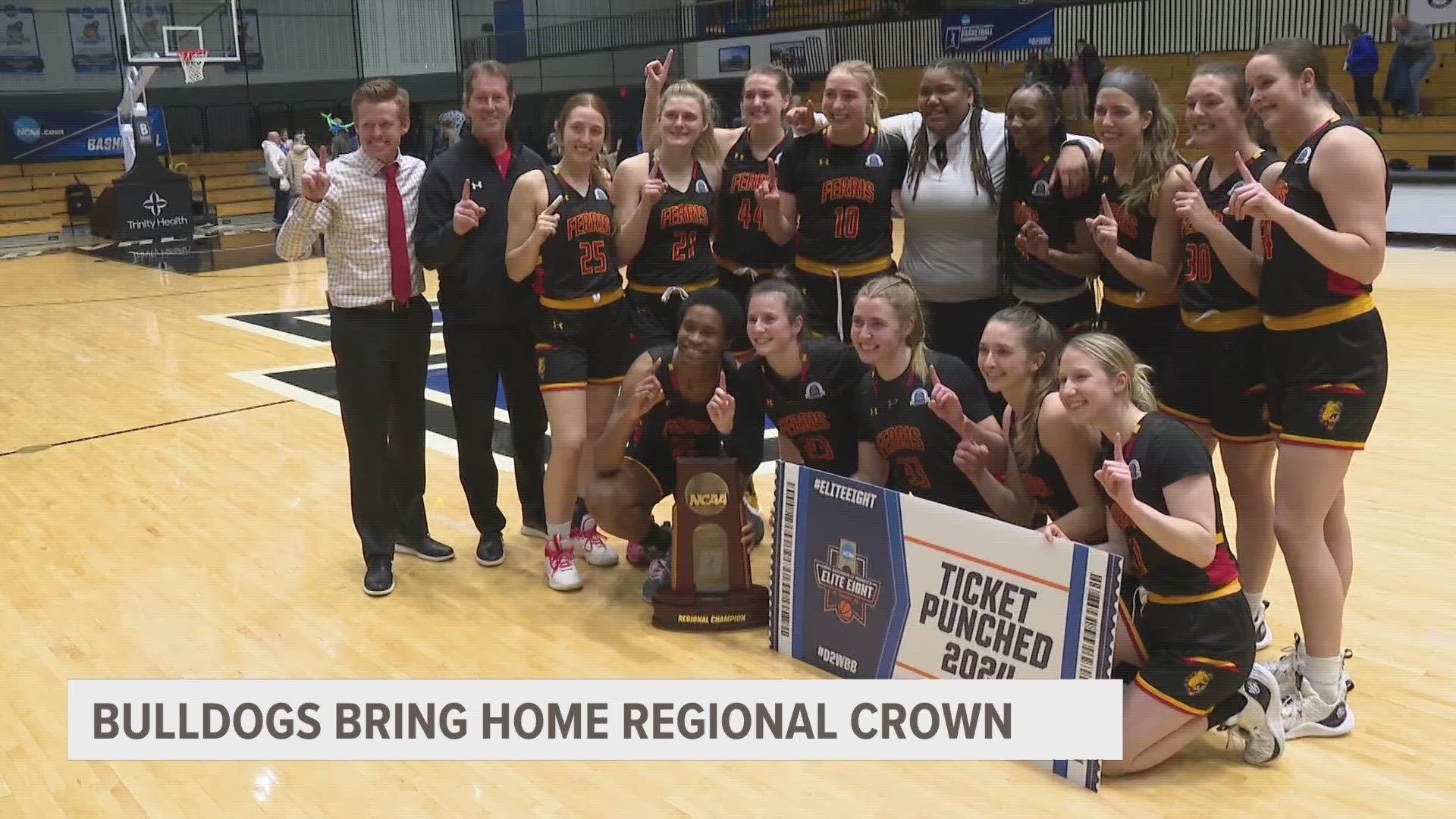 No. 3 Ferris State punches ticket to first-ever Elite 8 with 49-46 win over No. 1 GVSU.