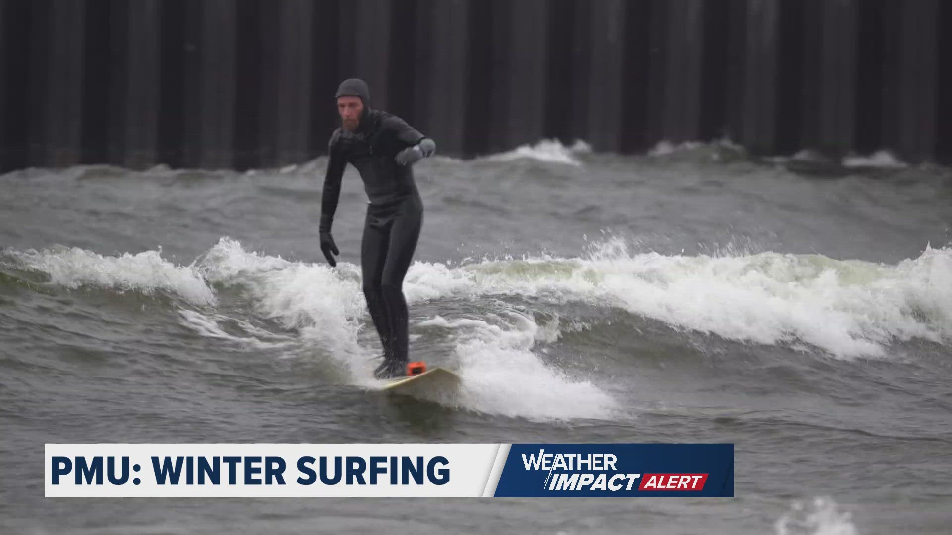 Most Great Lakes beaches are empty during the winter months, but some adventurous folks brave the bitter temperatures to catch some waves.