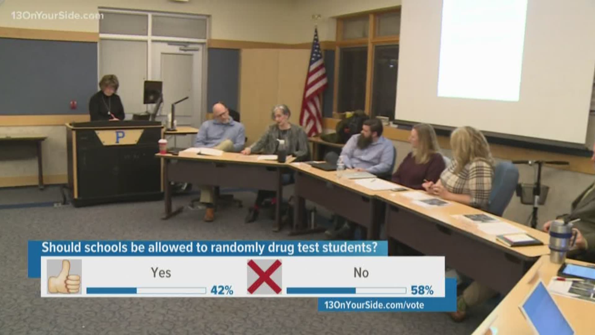 The school board voted 5-2 Tuesday approving a random drug testing policy for the high school.