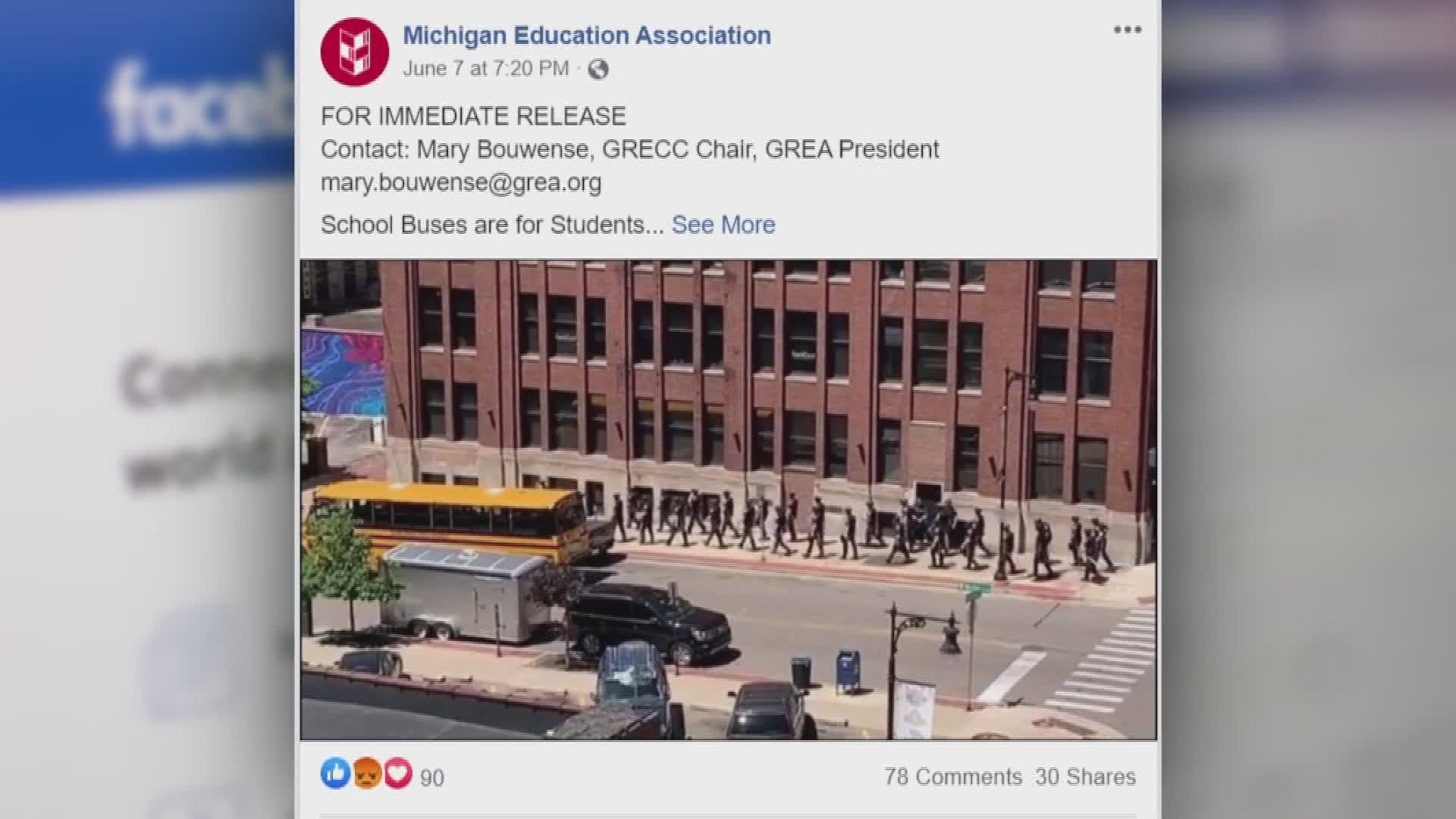 District responds after Grand Rapids school bus used to transport officers to protest