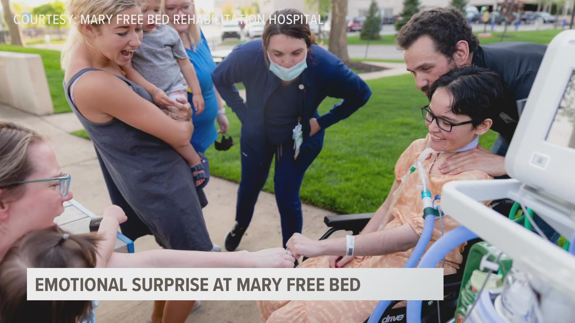 Kaitlyn Sterling said yes when her boyfriend Stan popped the question at Mary Free Bed Rehabilitation Hospital.
