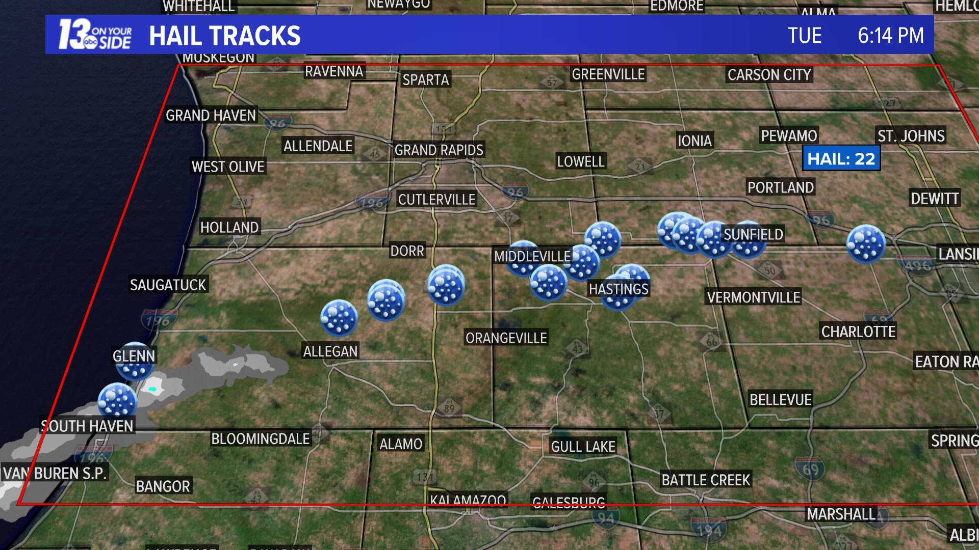 Hail up to 2½'' in diameter pummeled portions of West Michigan Tuesday afternoon and evening.