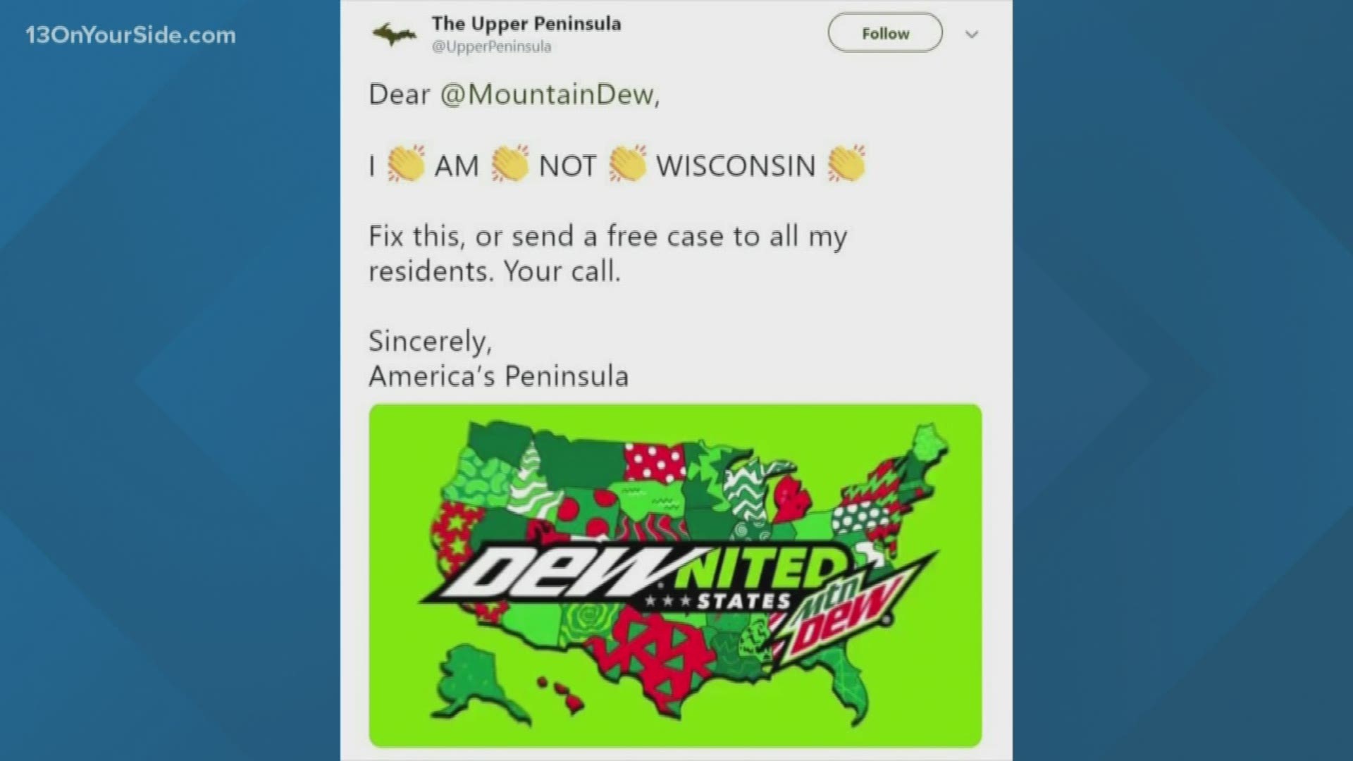 Mountain Dew doesn't know where Michigan is