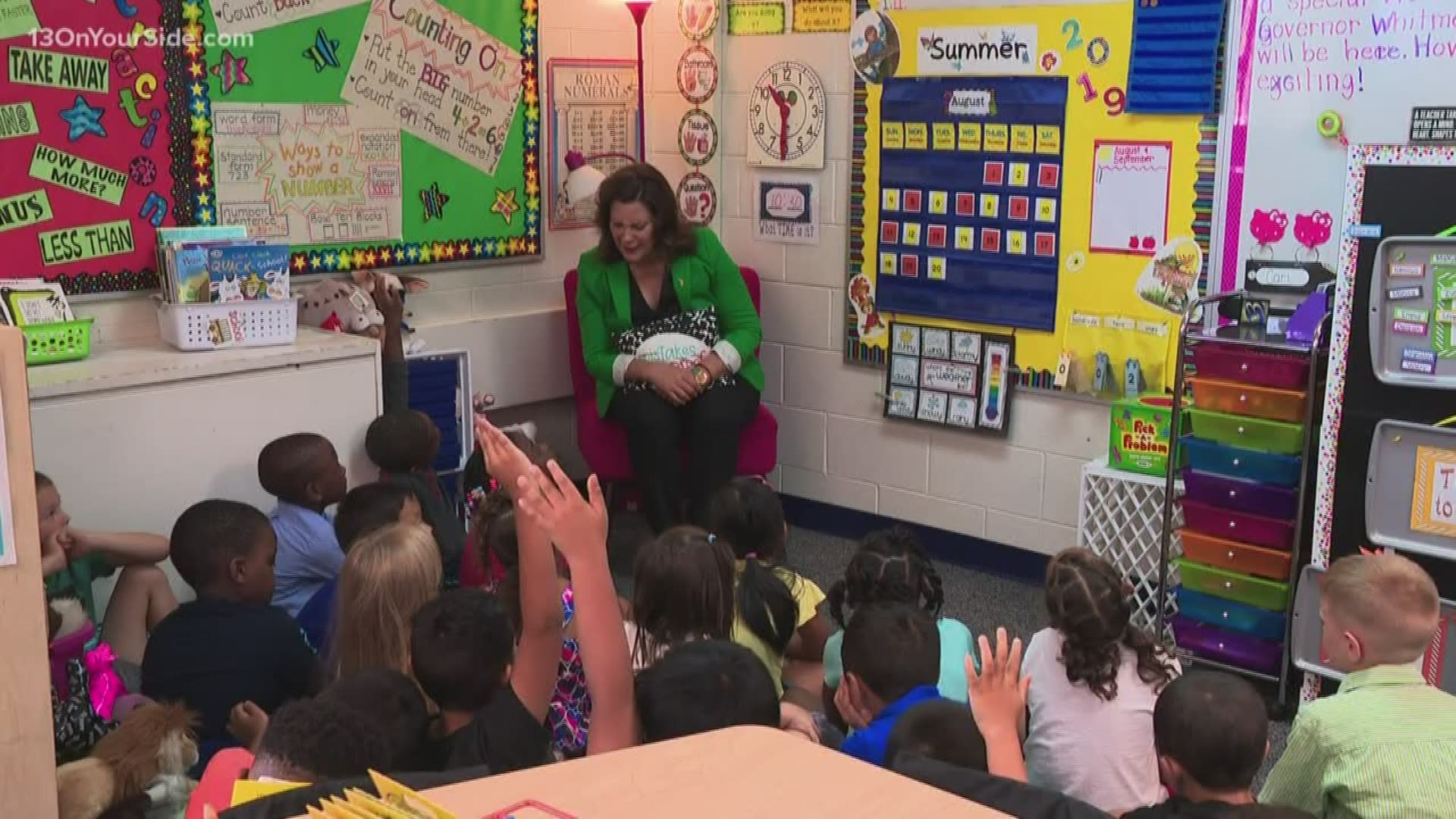 Gov. Gretchen Whitmer was at Meadowlawn Elementary to meet with students and staff on their second day of school. She used the opportunity to highlight her 2020 budget, which includes the largest funding increase in Michigan schools in a generation of students.