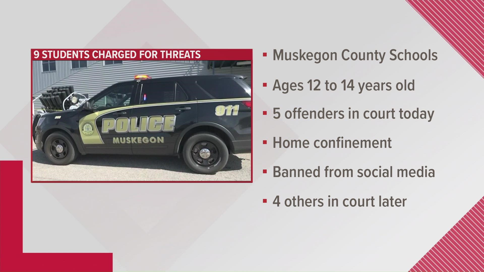 Threats occurred at Mona Shores, Muskegon, Muskegon Heights, Reeths Puffer, Oakridge and Whitehall.