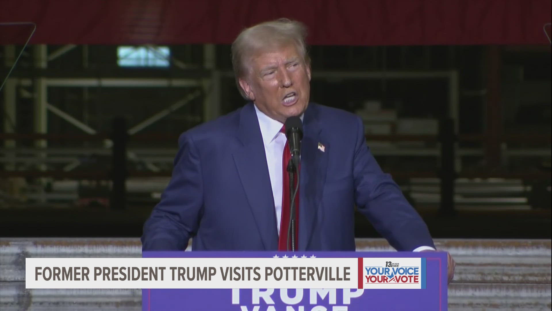 Trump was in Potterville in Eaton County and spoke on healthcare, the border and the economy.