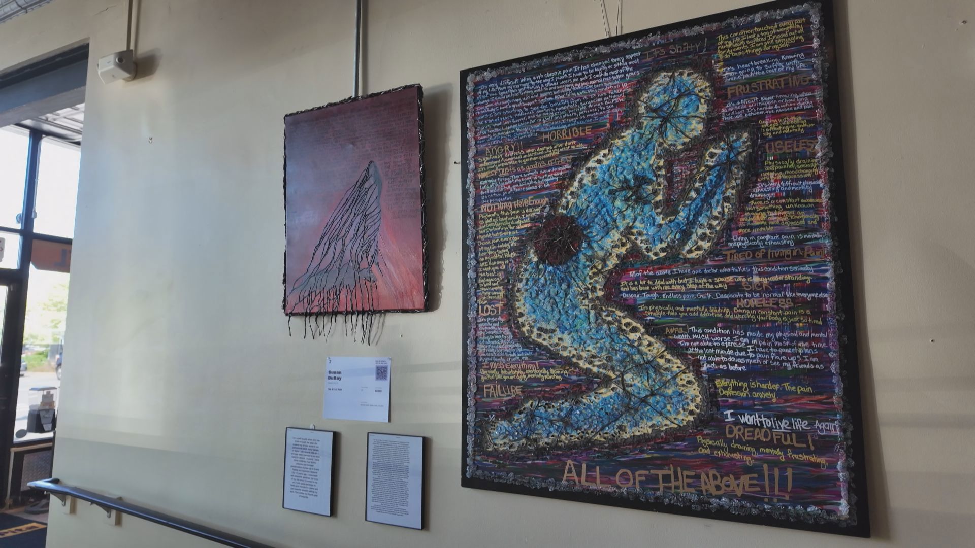 Susan DuBay used glass, wire and acrylic paint to explain how she and others around the county experienced Loin Paint Hematuria Syndrome.