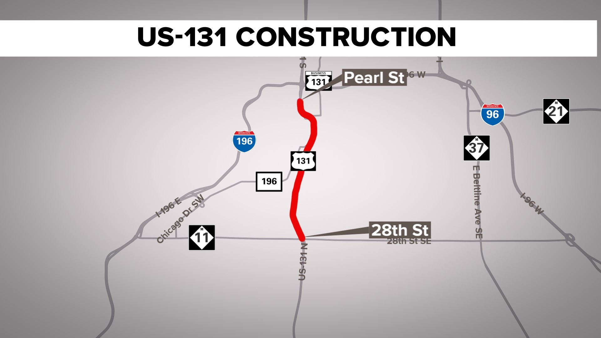 Beginning 5 p.m. Easter Sunday, northbound US-131 will be closed between 28th and Burton Street.