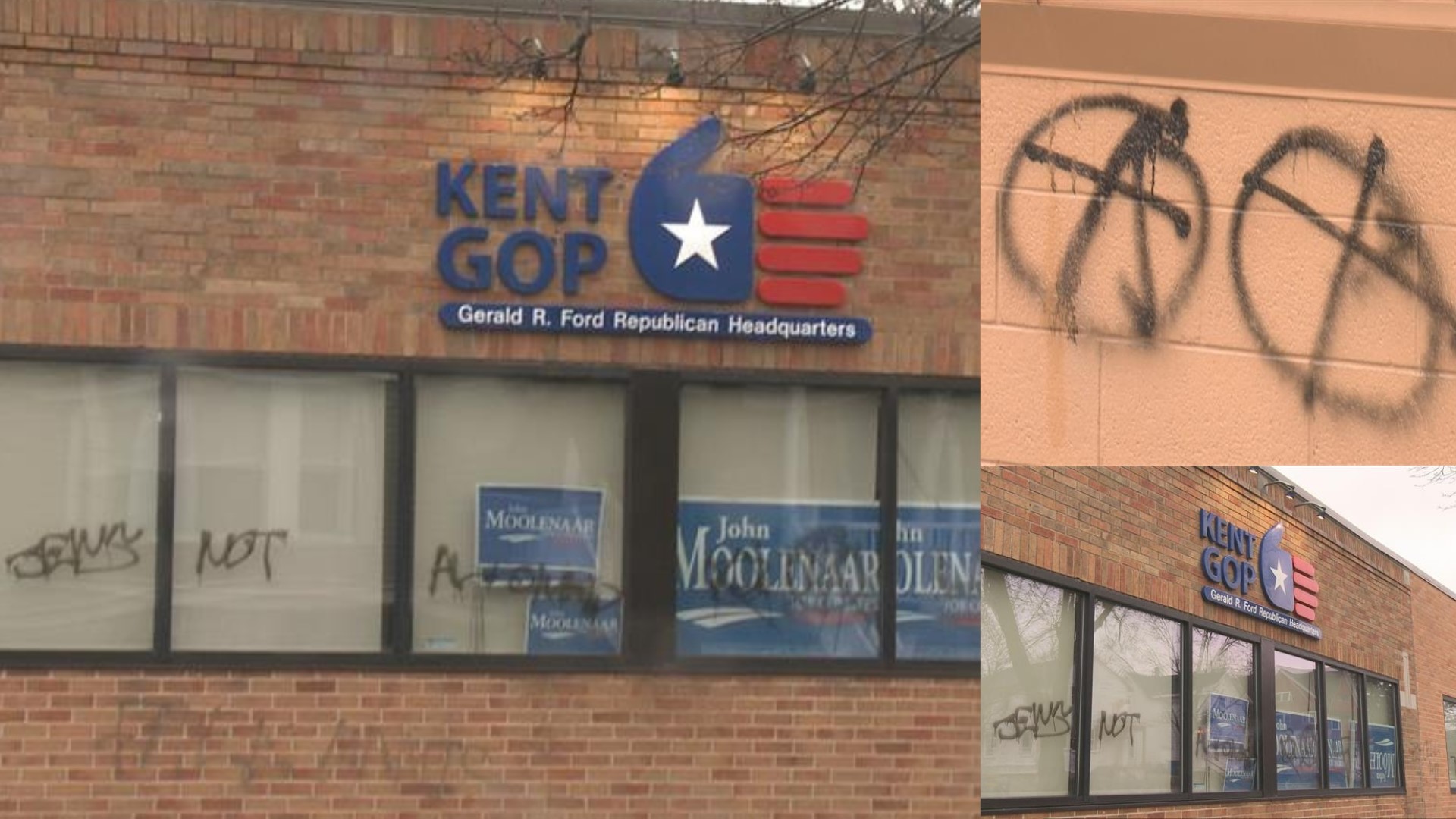 The building was found with racist, anti-Semitic messages and symbols spray-painted on the exterior early Tuesday morning.