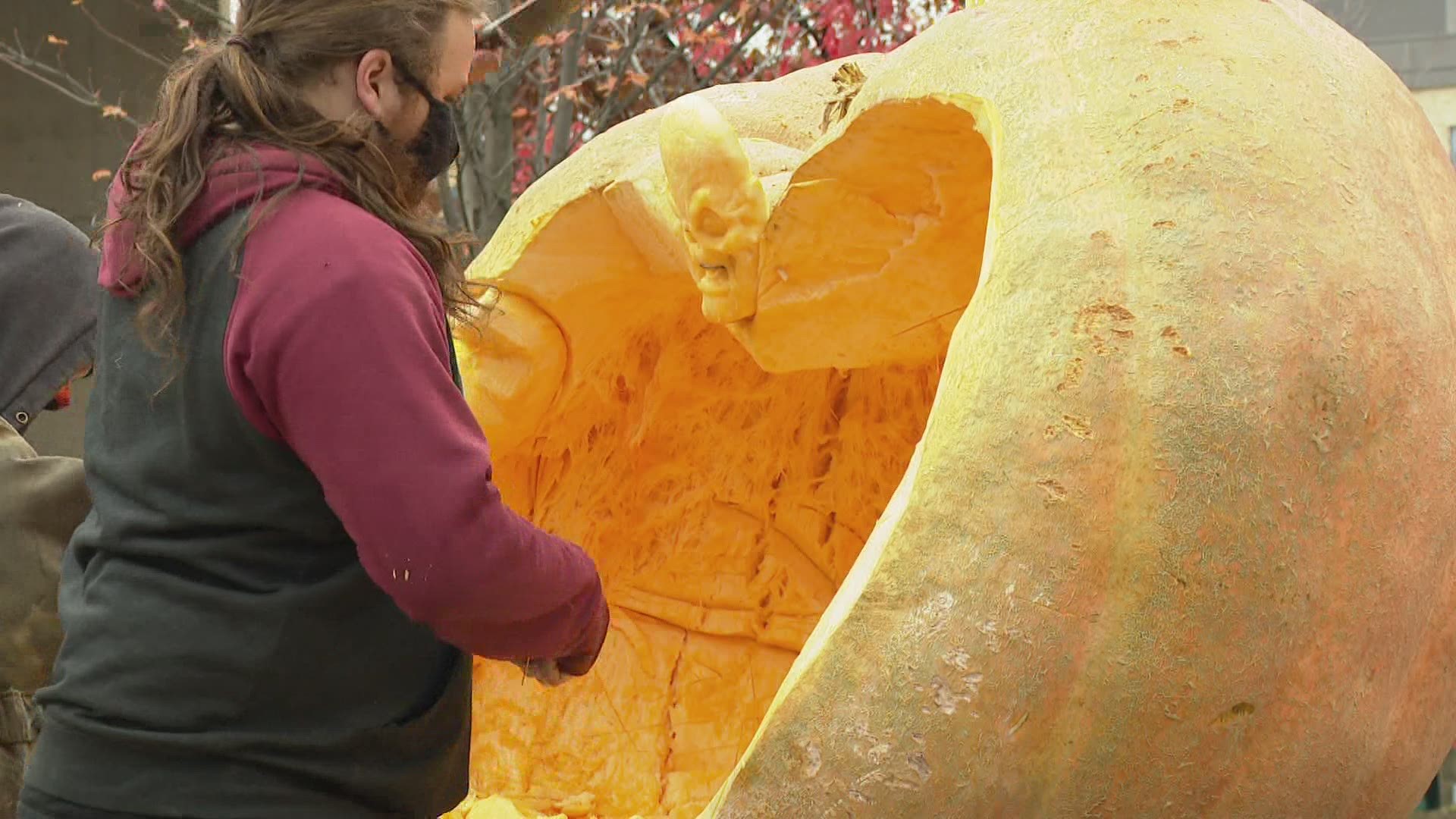 More that 120 hours of carving had already gone into it, but Ice Guru Randy Finch finished off carving out a 1,300 pound pumpkin Friday afternoon.